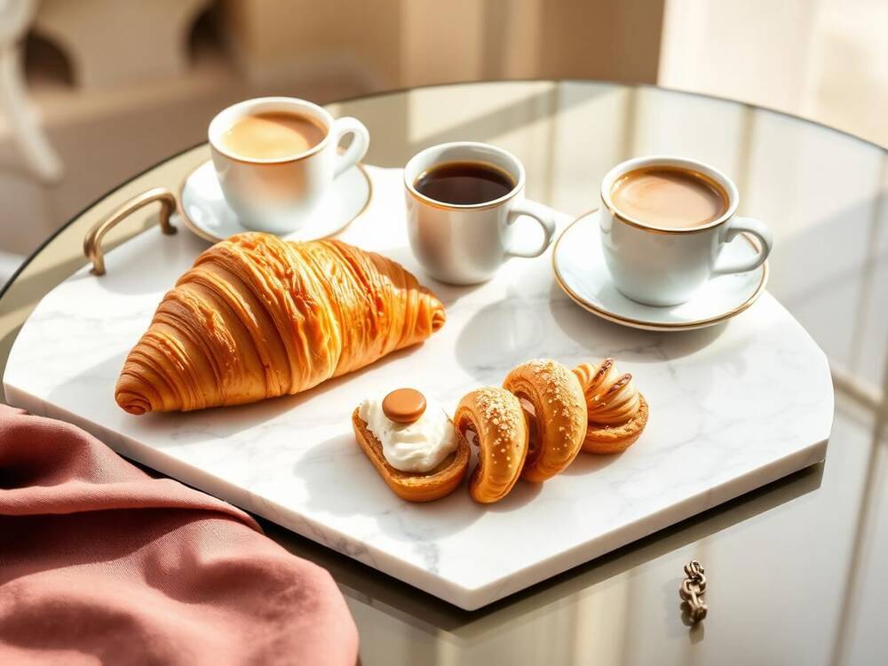 Coffee break con croissants y café