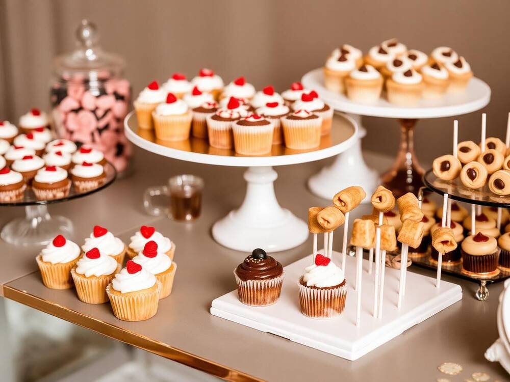 Mesa dulce con cupcakes y chuches